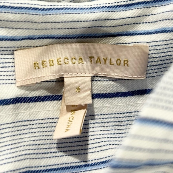 Rebecca Taylor Directional Stripe Belted Cotton Linen Midi Dress Blue White 6 - Picture 8 of 9